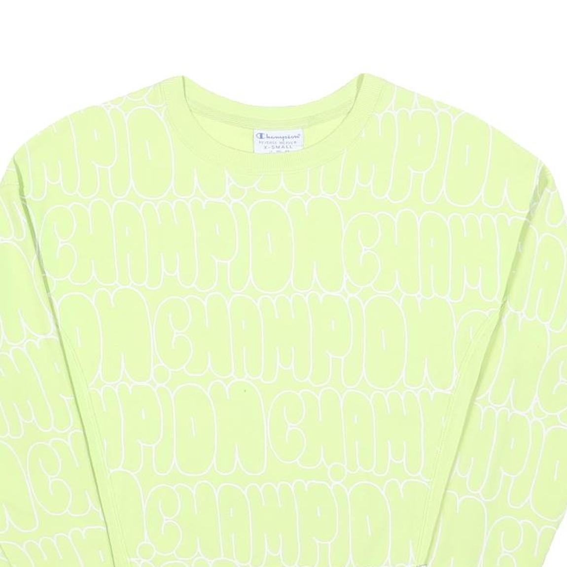 CHAMPION REVERSE WEAVE Womens Yellow Crew Neck S All Over Logo Print Sweatshirt