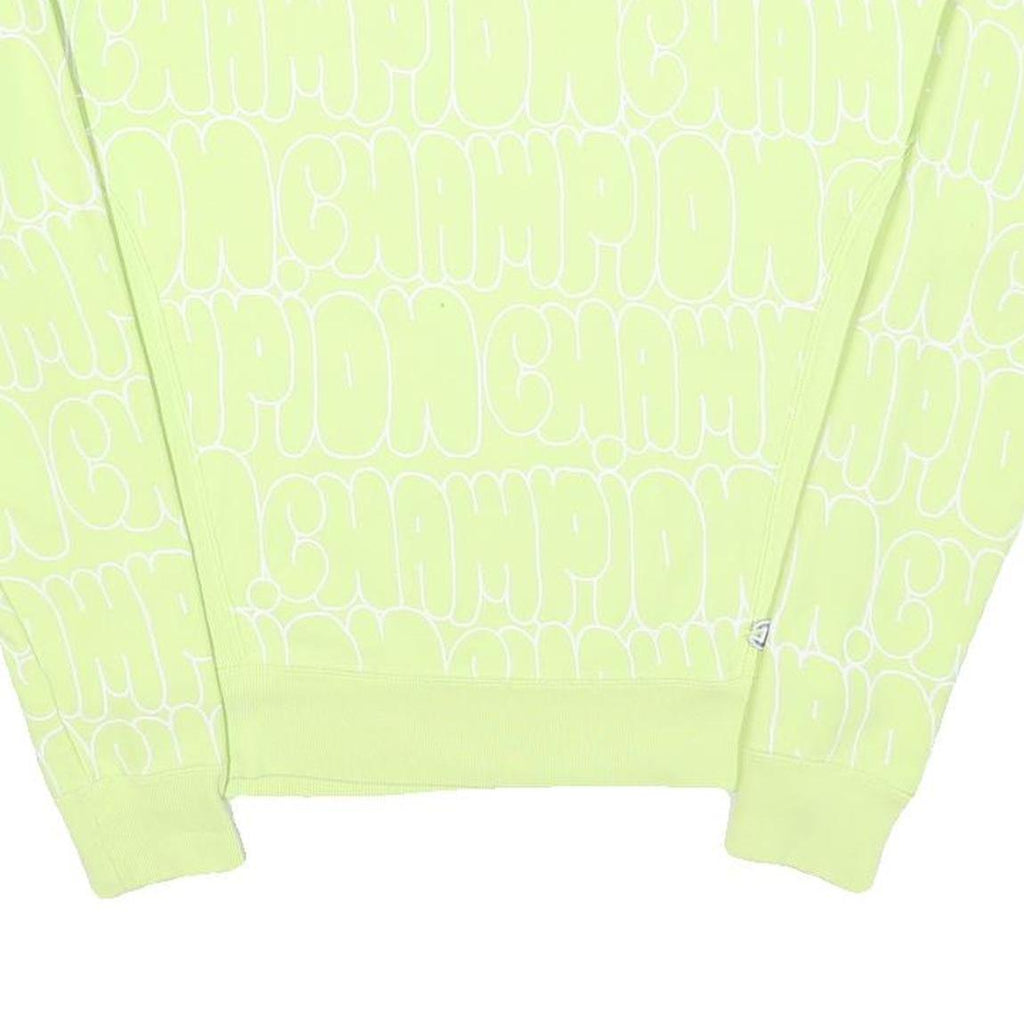 CHAMPION REVERSE WEAVE Womens Yellow Crew Neck S All Over Logo Print Sweatshirt