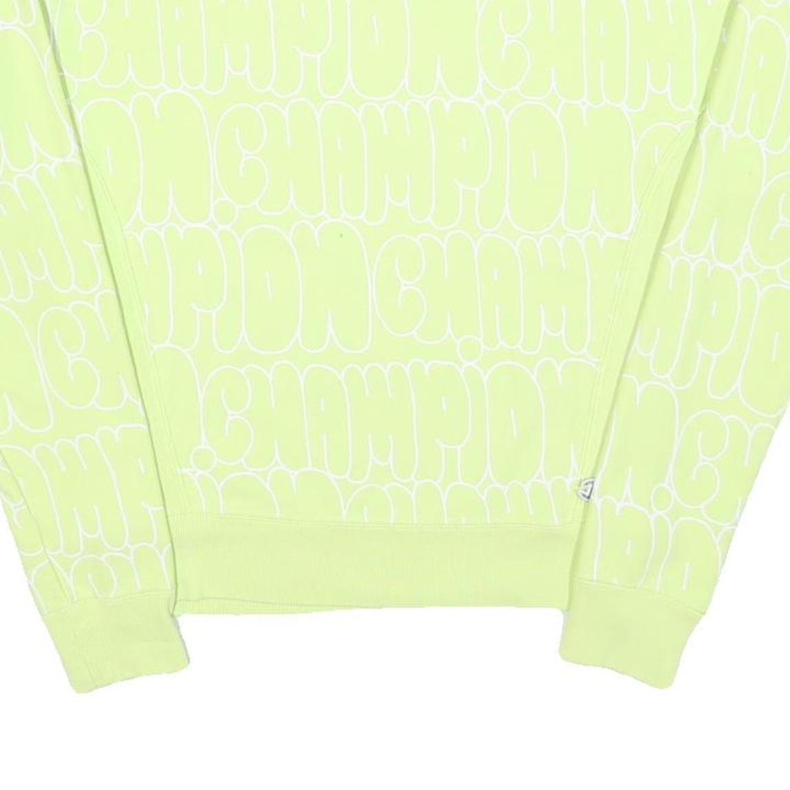 CHAMPION REVERSE WEAVE Womens Yellow Crew Neck S All Over Logo Print Sweatshirt