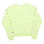 CHAMPION REVERSE WEAVE Womens Yellow Crew Neck S All Over Logo Print Sweatshirt