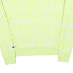 CHAMPION REVERSE WEAVE Womens Yellow Crew Neck S All Over Logo Print Sweatshirt