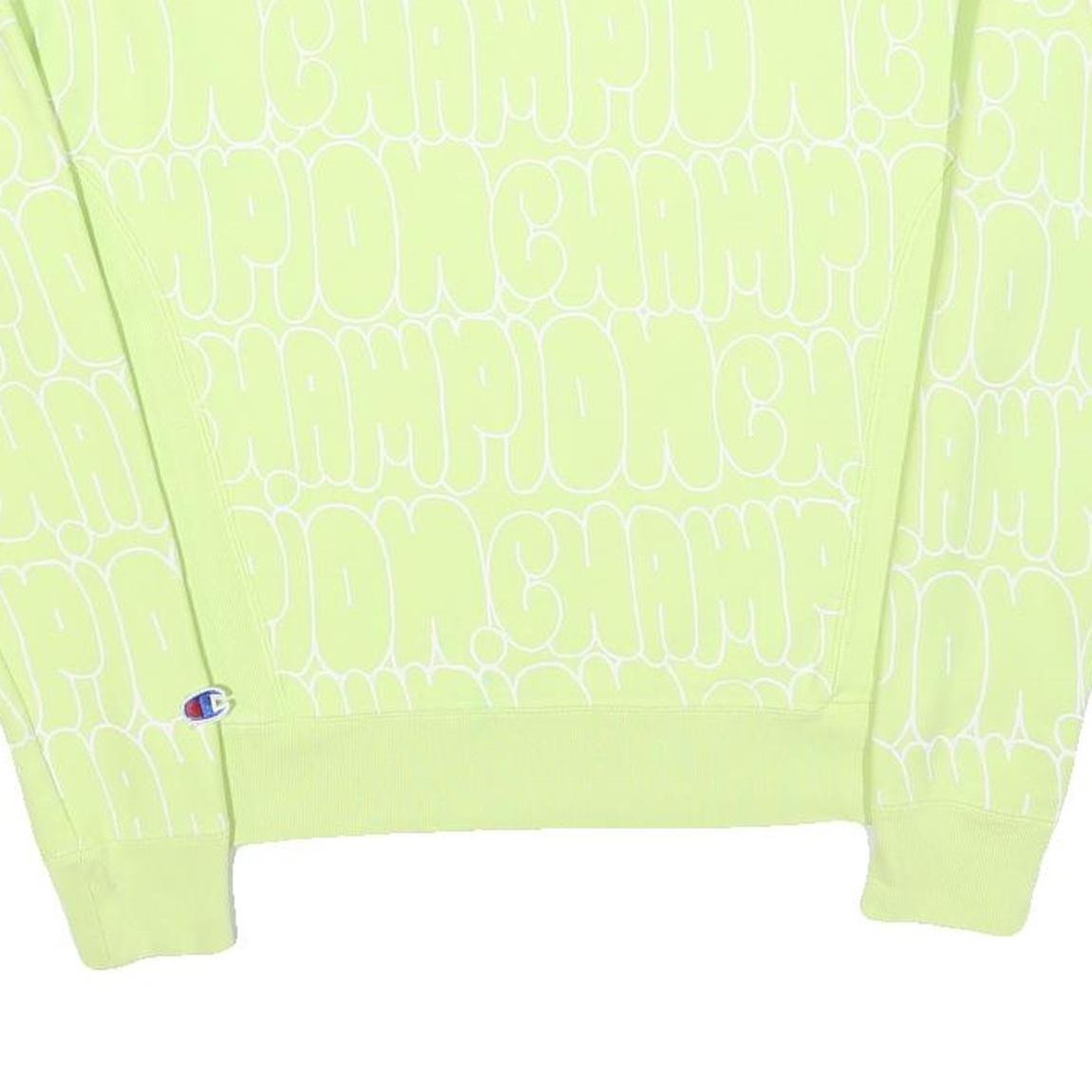 CHAMPION REVERSE WEAVE Womens Yellow Crew Neck S All Over Logo Print Sweatshirt