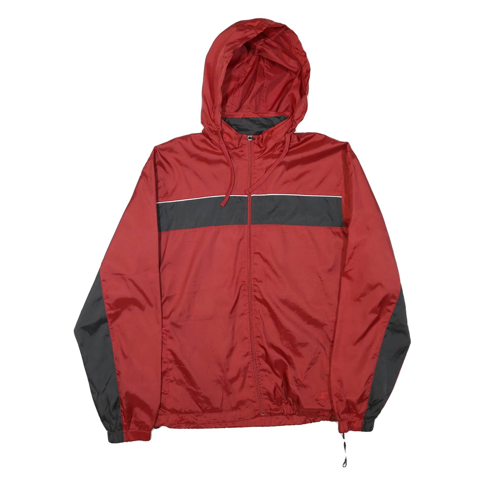 STARTER Mens Red & Black Zip Hooded Jacket L Polyester Blend Sports Casual