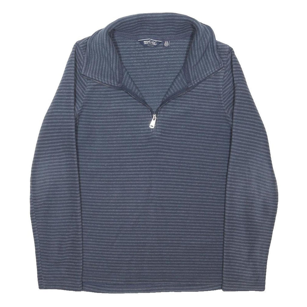 REGATTA Womens Blue Striped Jumper 1/4 Zip Polyester Blend UK 12 Casual Outdoor