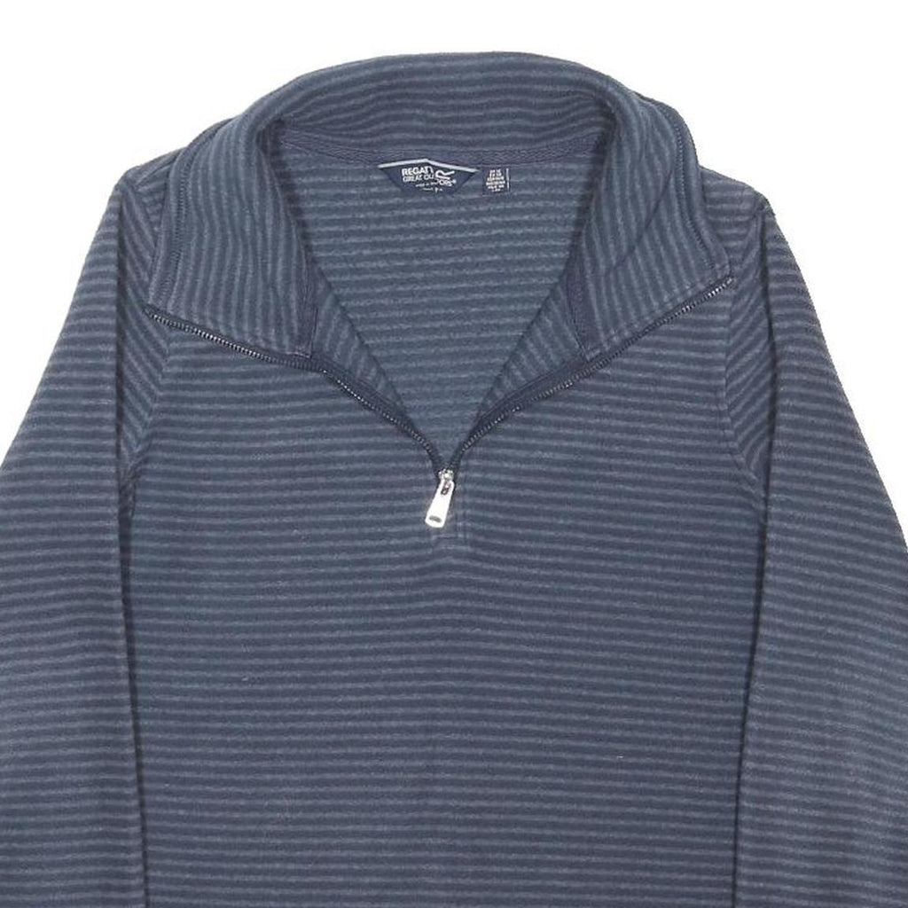 REGATTA Womens Blue Striped Jumper 1/4 Zip Polyester Blend UK 12 Casual Outdoor