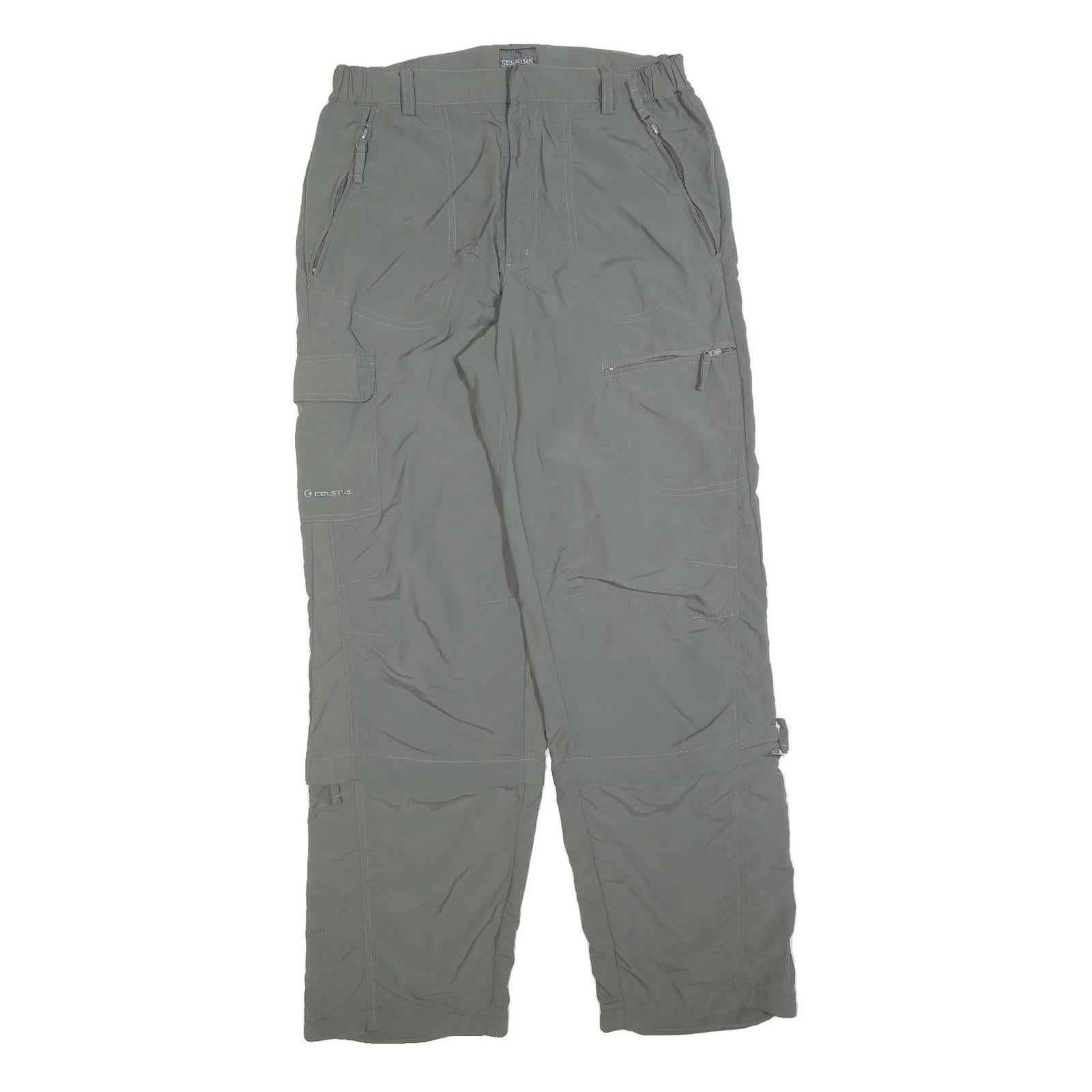 CELCIUS Mens Polyester Blend Grey Regular Cargo Trousers W30 L30 Outdoor Zip