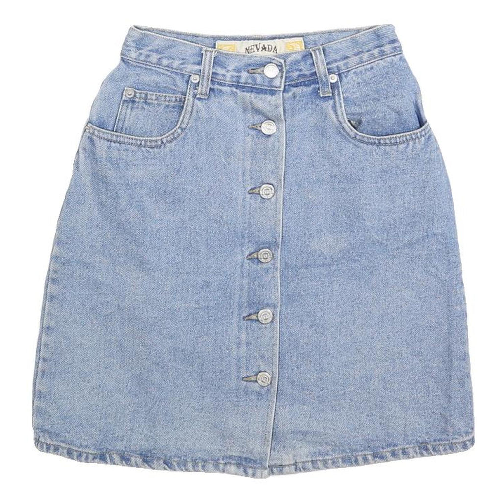 NEVADA Womens Blue Denim Mini Skirt Cotton Blend XS Button Front Pockets