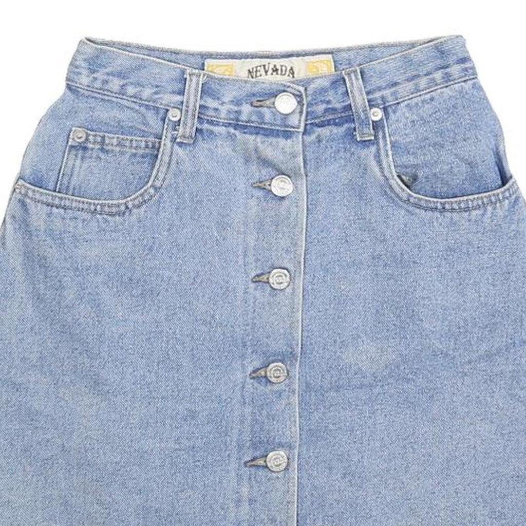 NEVADA Womens Blue Denim Mini Skirt Cotton Blend XS Button Front Pockets
