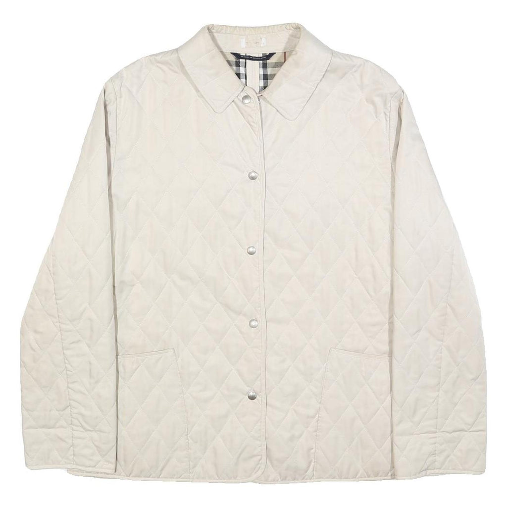 BURBERRY Womens Cream Quilted Jacket L Polyester Classic Button Fastening