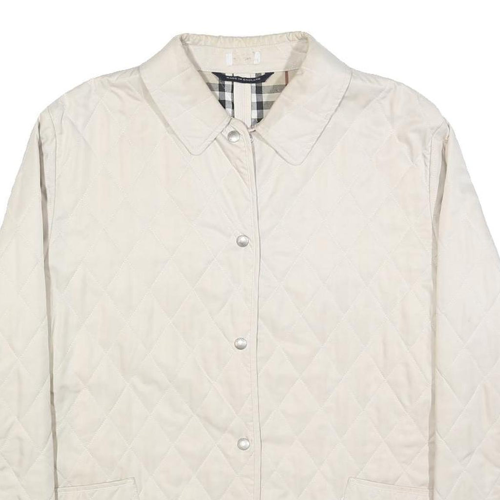 BURBERRY Womens Cream Quilted Jacket L Polyester Classic Button Fastening