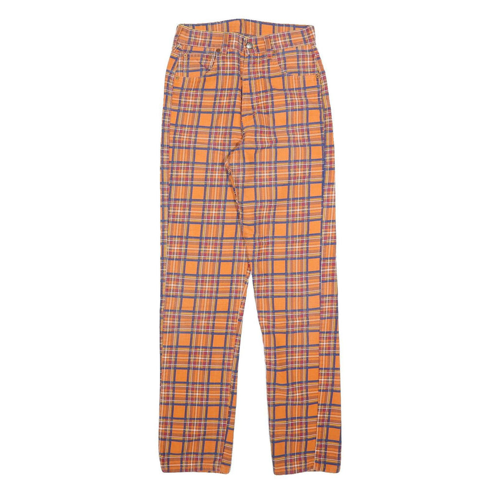 TOP IN Womens Cotton Blend Orange & Purple Tartan Slim Straight Trousers W26 L32