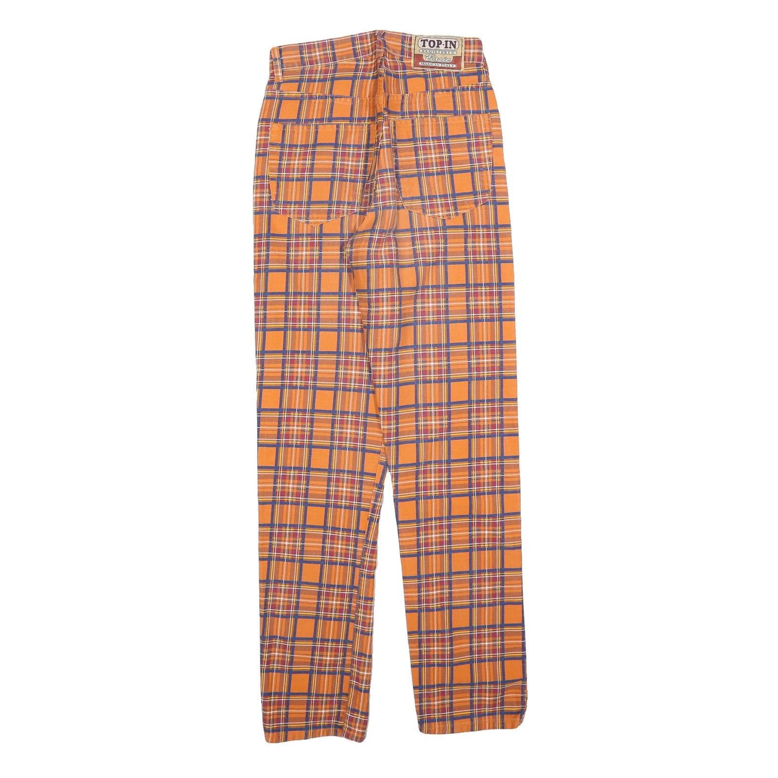 TOP IN Womens Cotton Blend Orange & Purple Tartan Slim Straight Trousers W26 L32