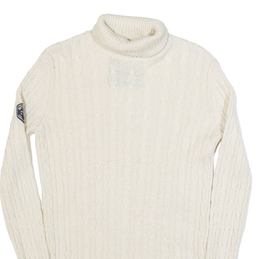 SUPERDRY Womens Jumper Cream Roll Neck Cable Knit UK 12
