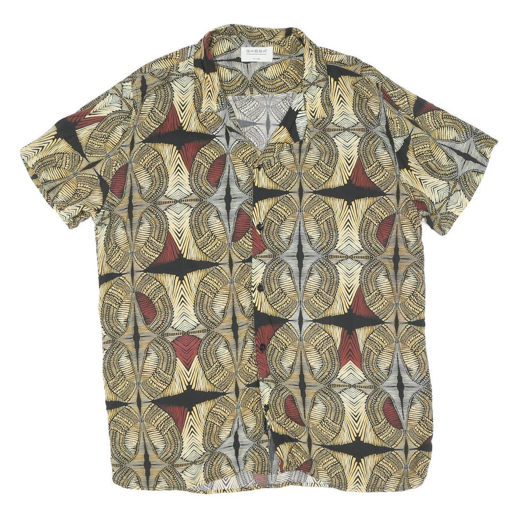 Mens Black Beige Red Cotton Blend Short Sleeve Shirt M Printed Pattern Casual