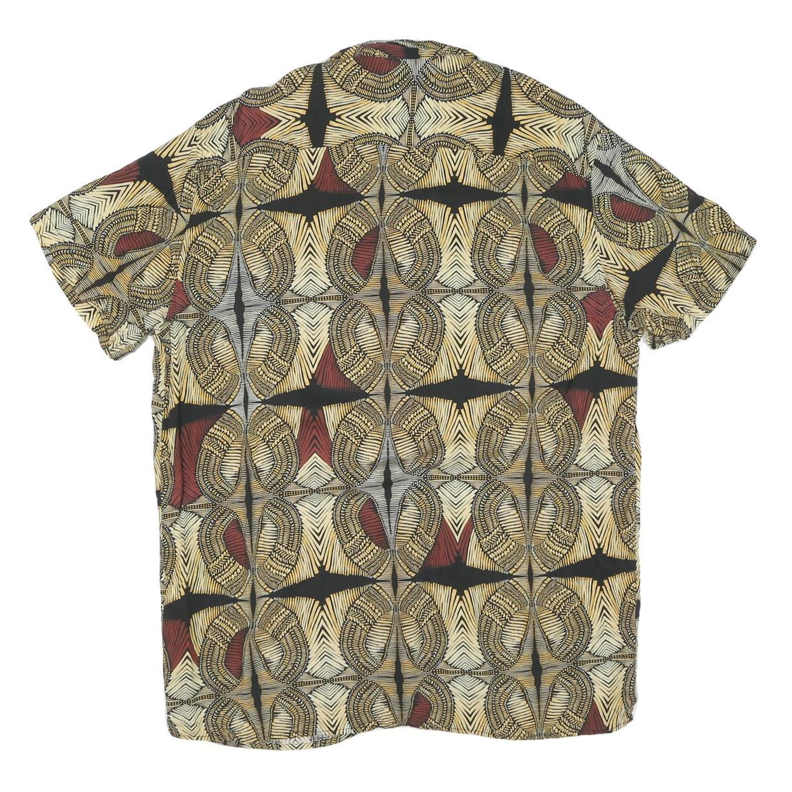 Mens Black Beige Red Cotton Blend Short Sleeve Shirt M Printed Pattern Casual