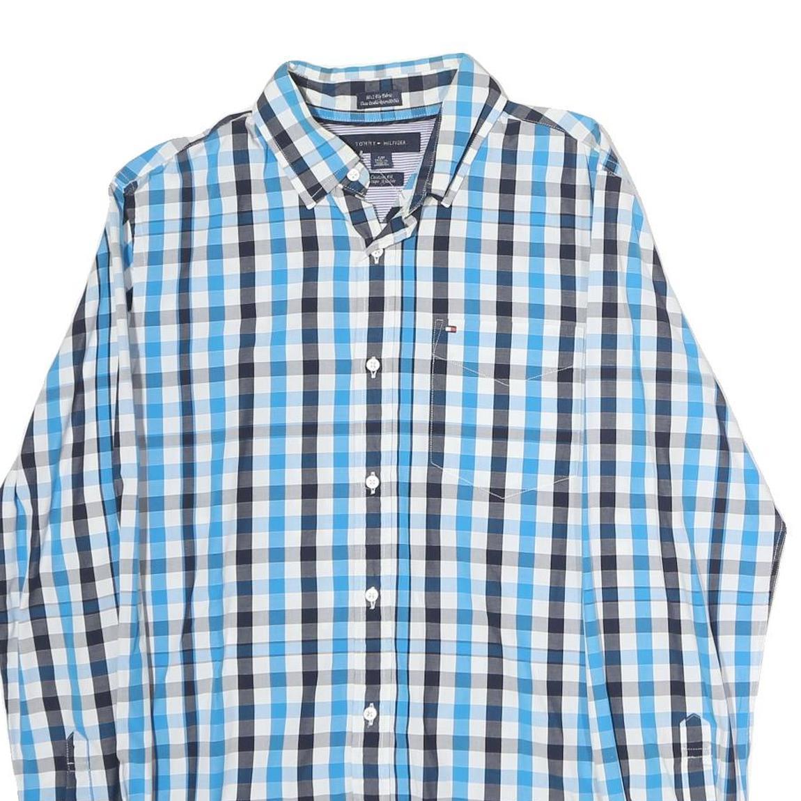 TOMMY HILFIGER Mens Blue & White Check Shirt S Button-Down Long Sleeve Casual