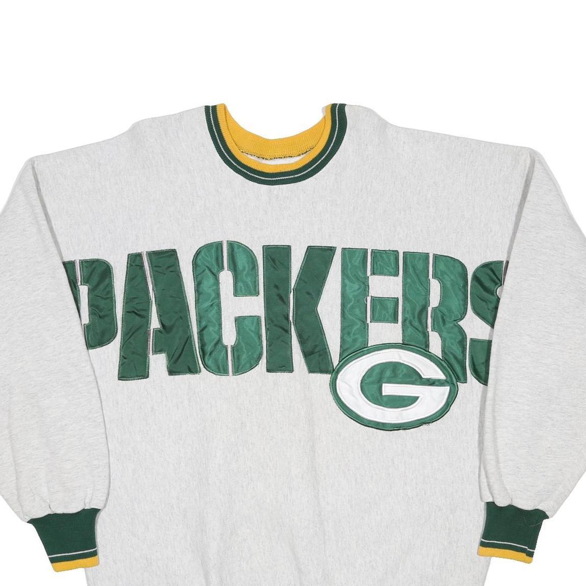 LEGENDS ATHLETIC Mens Grey Green & Yellow Packers Crew Neck L Cotton Blend