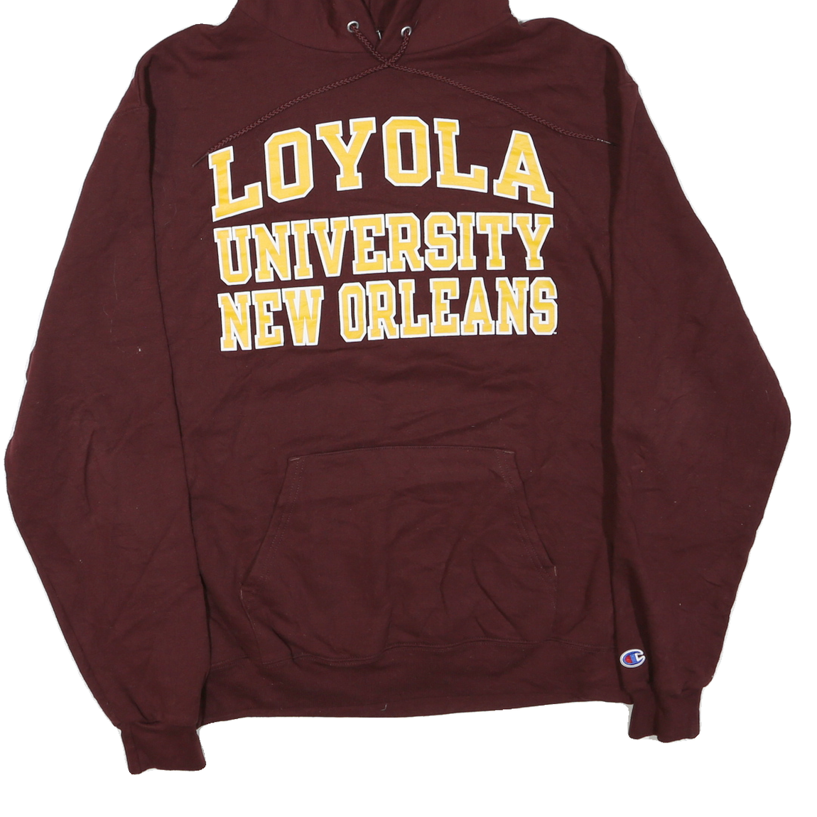 CHAMPION Mens Maroon Loyola University New Orleans Pullover Hoodie L Cotton