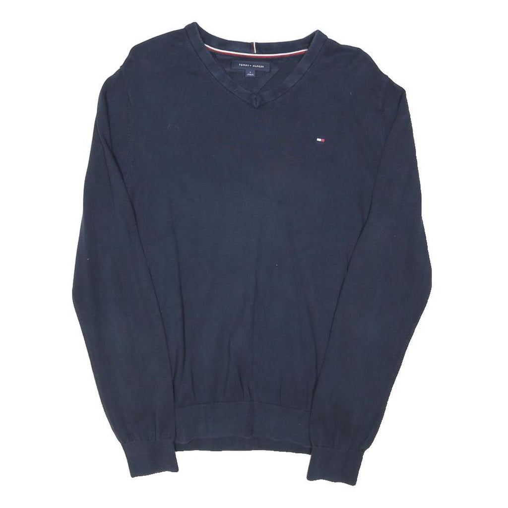TOMMY HILFIGER Mens Navy Plain V-Neck Basic Knit Jumper M Cotton Blend