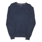 TOMMY HILFIGER Mens Navy Plain V-Neck Basic Knit Jumper M Cotton Blend