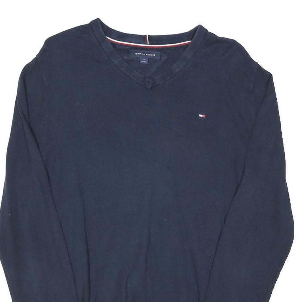 TOMMY HILFIGER Mens Navy Plain V-Neck Basic Knit Jumper M Cotton Blend