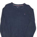 TOMMY HILFIGER Mens Navy Plain V-Neck Basic Knit Jumper M Cotton Blend