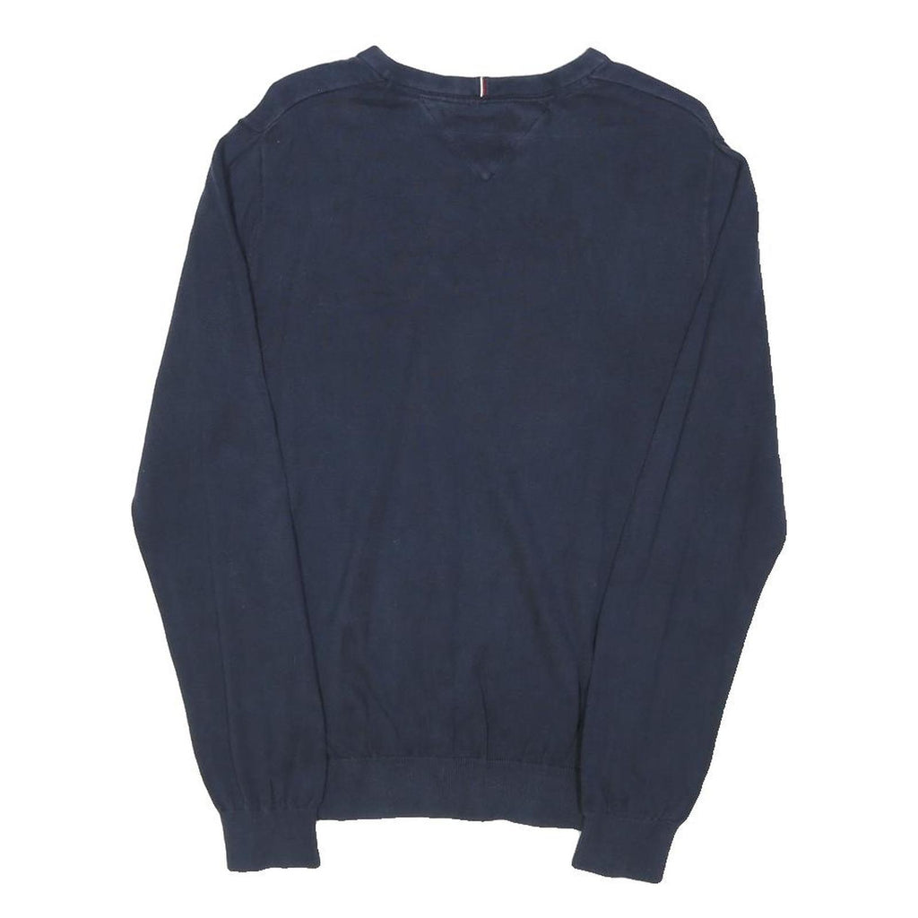 TOMMY HILFIGER Mens Navy Plain V-Neck Basic Knit Jumper M Cotton Blend