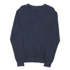 TOMMY HILFIGER Mens Navy Plain V-Neck Basic Knit Jumper M Cotton Blend