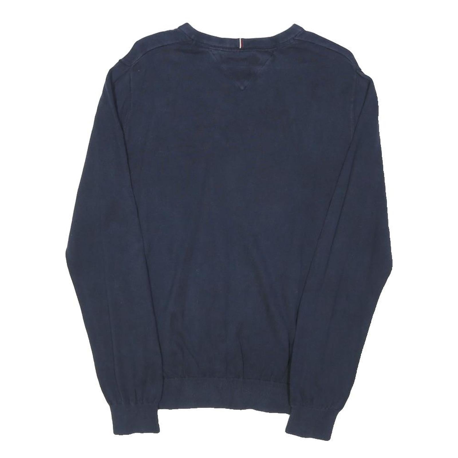 TOMMY HILFIGER Mens Navy Plain V-Neck Basic Knit Jumper M Cotton Blend