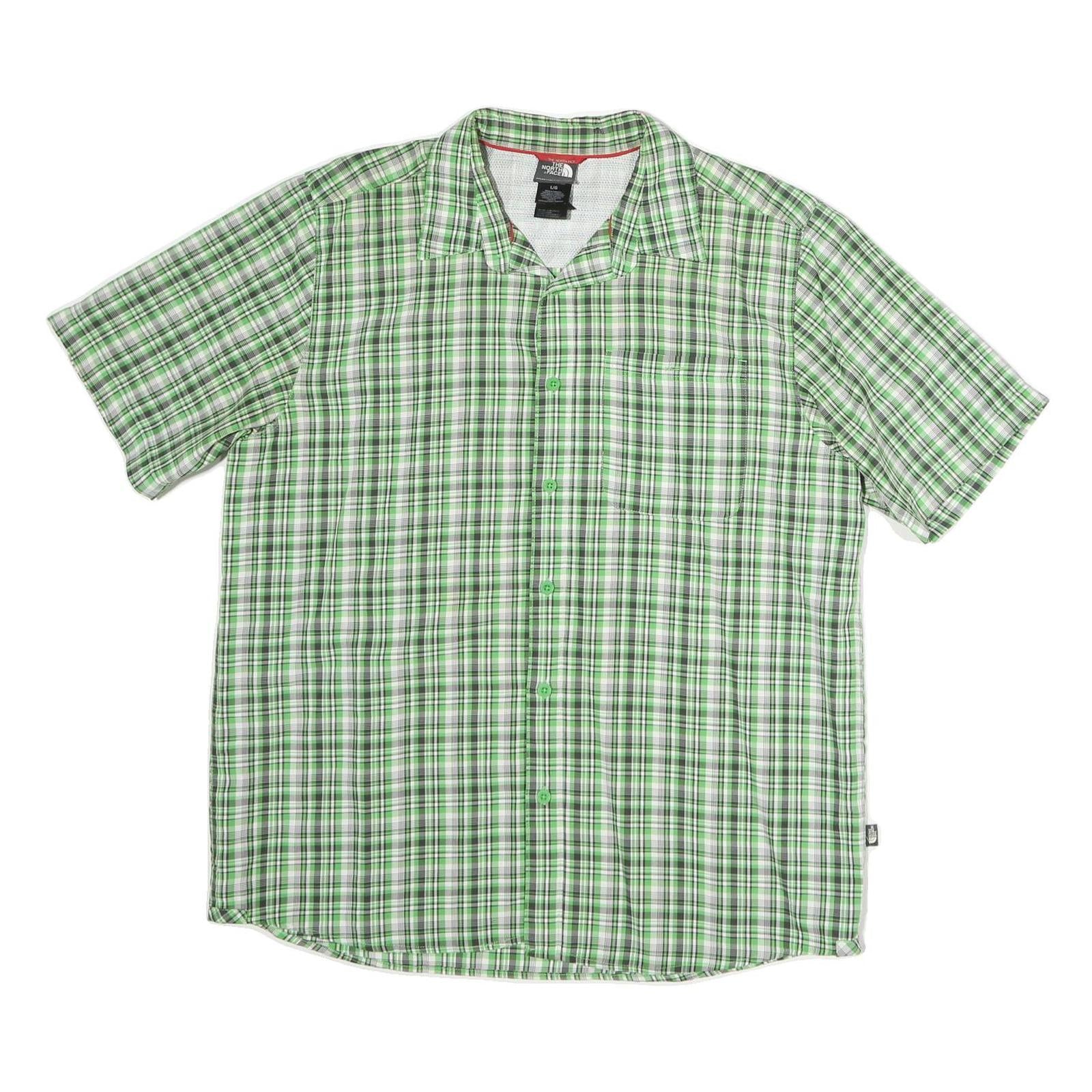 THE NORTH FACE Mens Green & White Check Shirt L Lightweight Cotton Casual