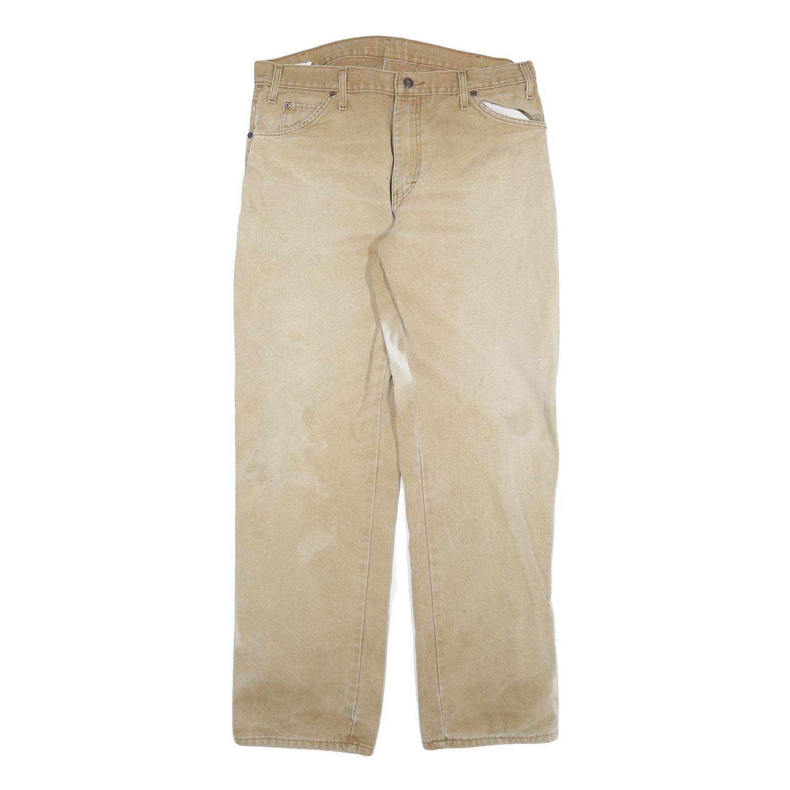 DICKIES Mens Cotton Blend Beige Regular Fit Straight Leg Trousers W34 L32