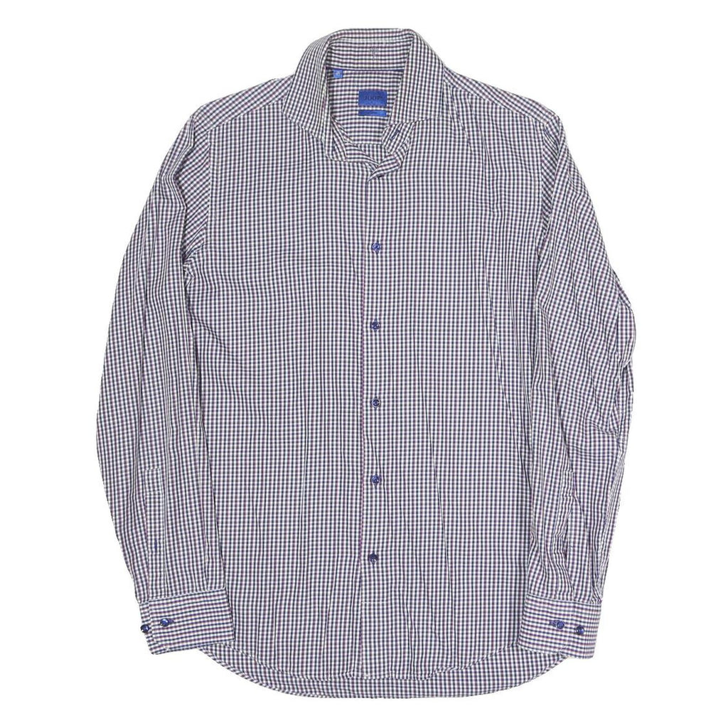 JOOP Mens Blue & White Checked Shirt M Cotton Blend Classic Long Sleeve Button