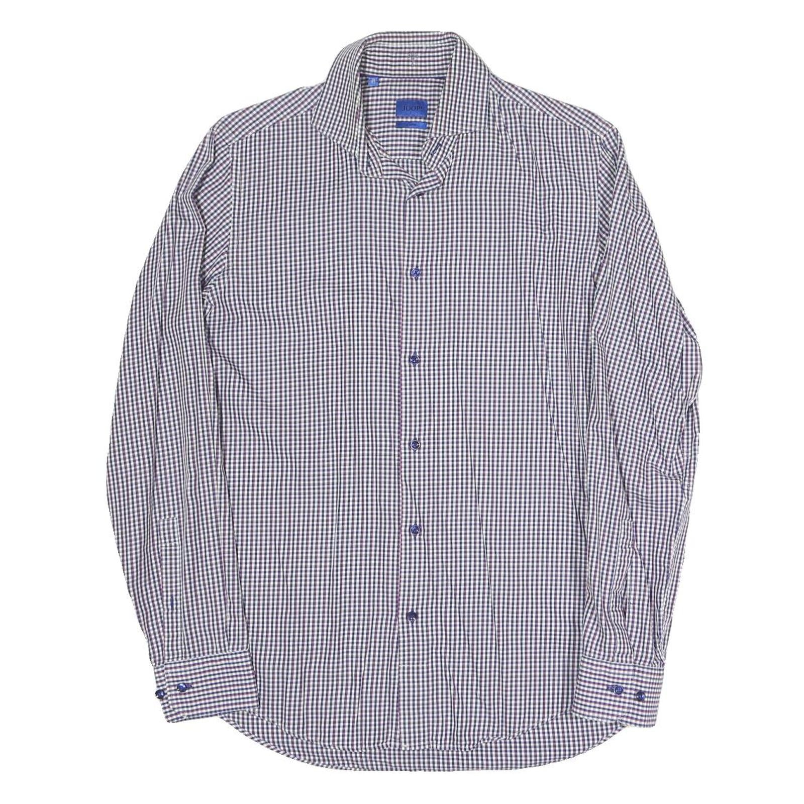 JOOP Mens Blue & White Checked Shirt M Cotton Blend Classic Long Sleeve Button