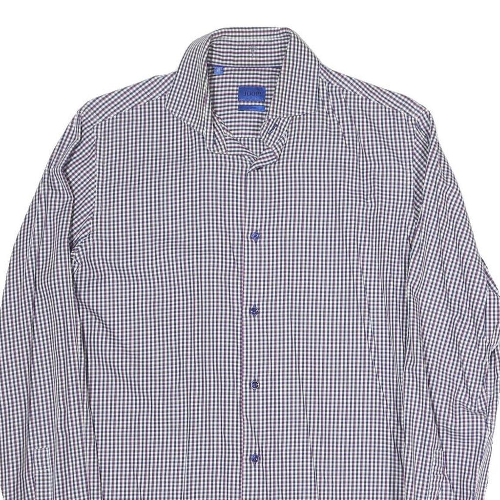 JOOP Mens Blue & White Checked Shirt M Cotton Blend Classic Long Sleeve Button