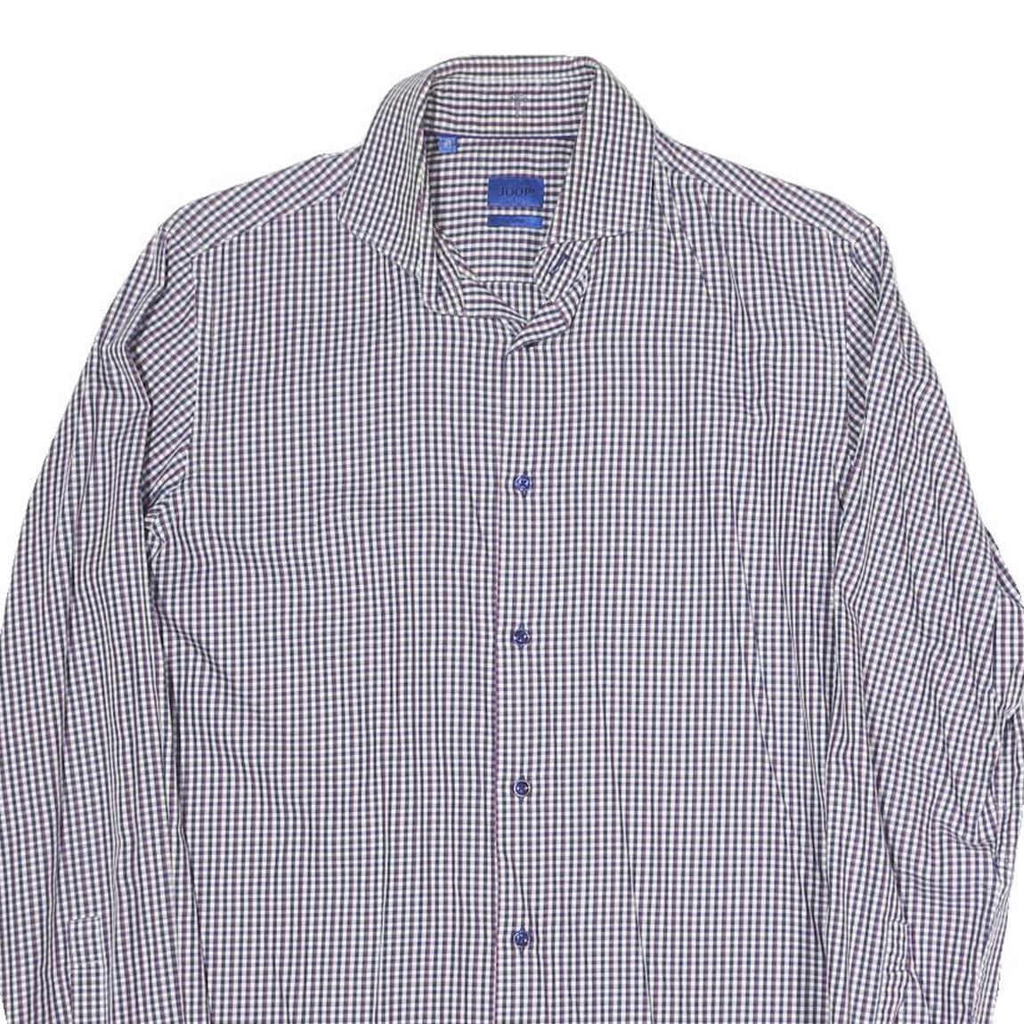 JOOP Mens Blue & White Checked Shirt M Cotton Blend Classic Long Sleeve Button