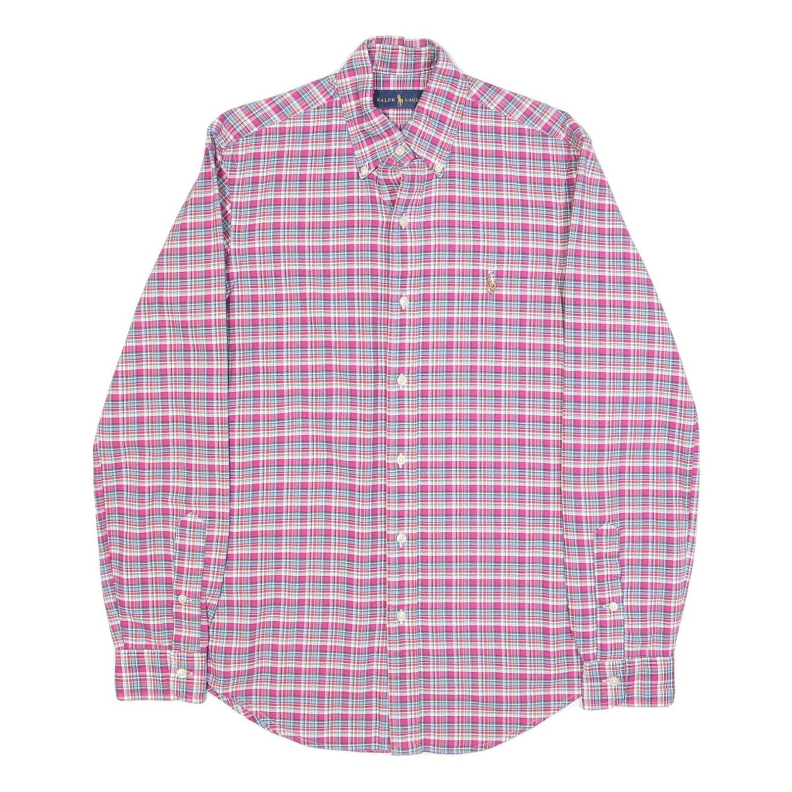 RALPH LAUREN Mens Pink & Blue Check Shirt XS Button-Down Collar Long Sleeve