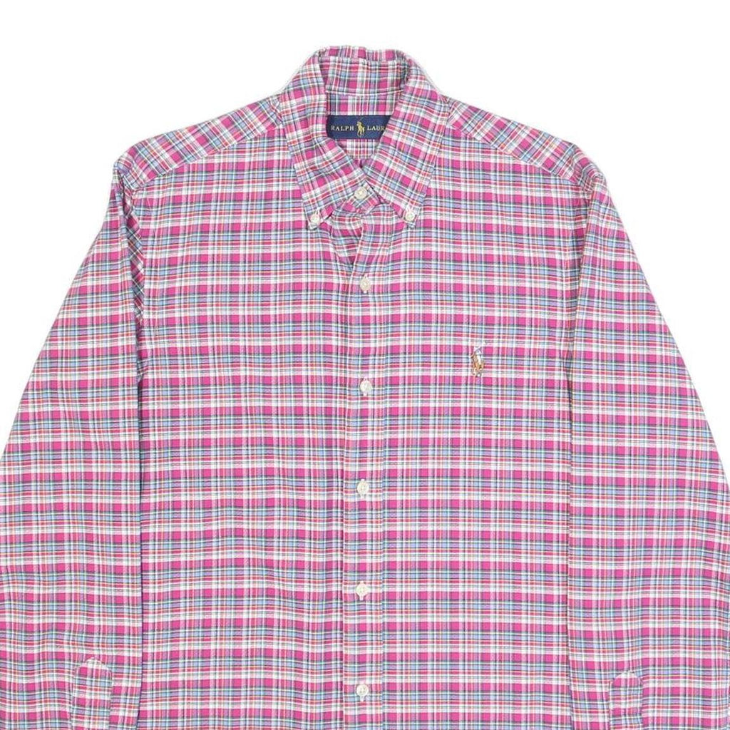 RALPH LAUREN Mens Pink & Blue Check Shirt XS Button-Down Collar Long Sleeve