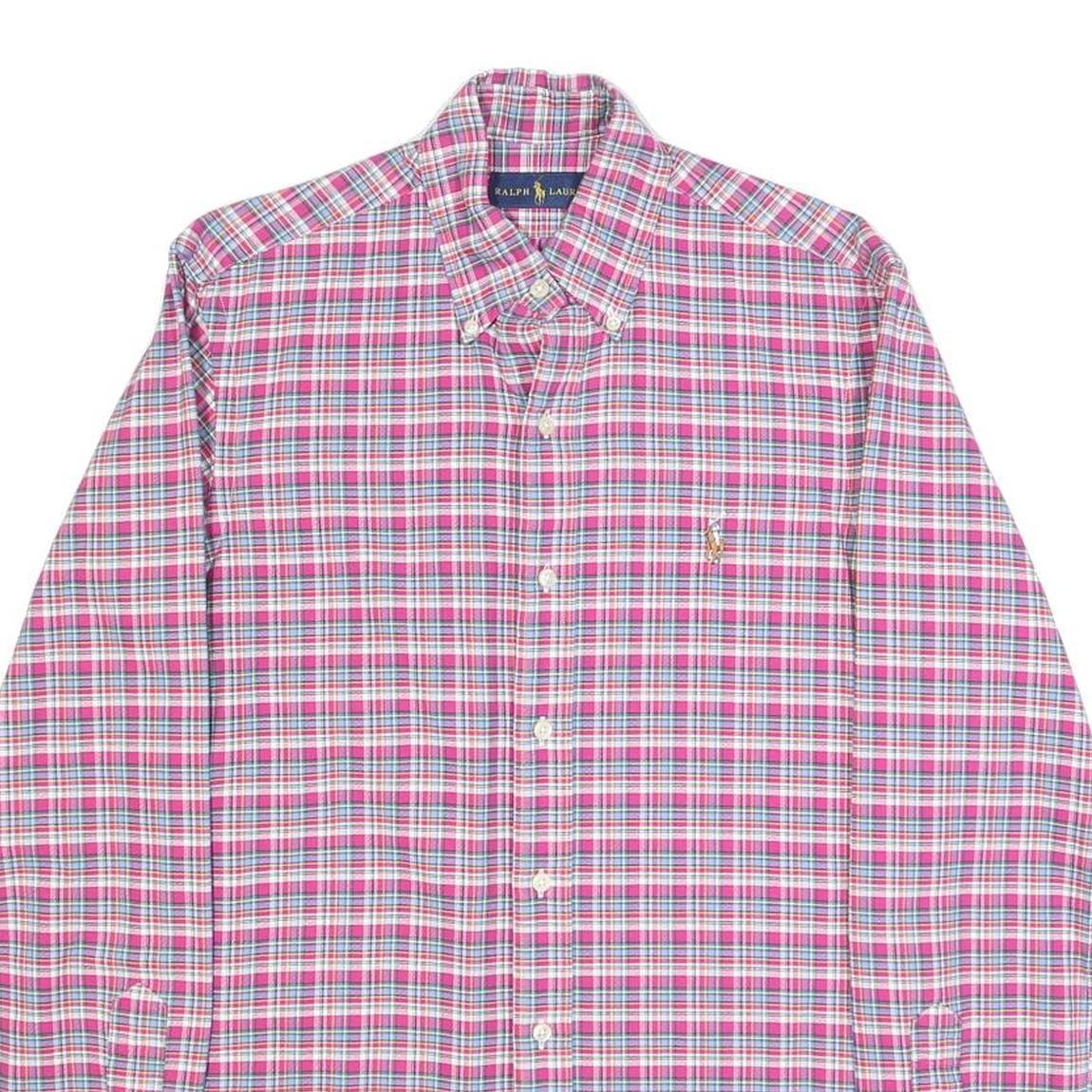 RALPH LAUREN Mens Pink & Blue Check Shirt XS Button-Down Collar Long Sleeve
