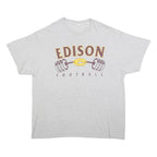 Mens Grey Edison Football Graphic T-Shirt L Short Sleeve Crew Neck Casual Cotton