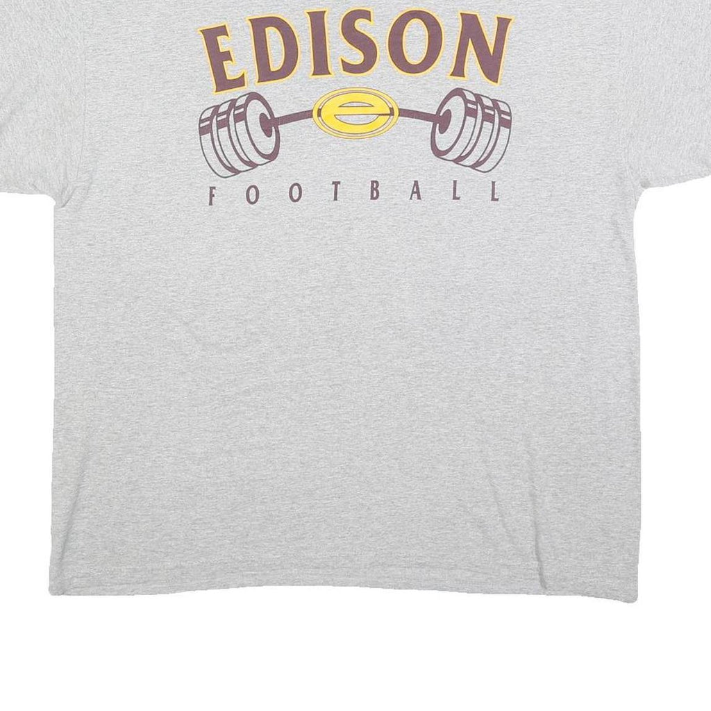 Mens Grey Edison Football Graphic T-Shirt L Short Sleeve Crew Neck Casual Cotton