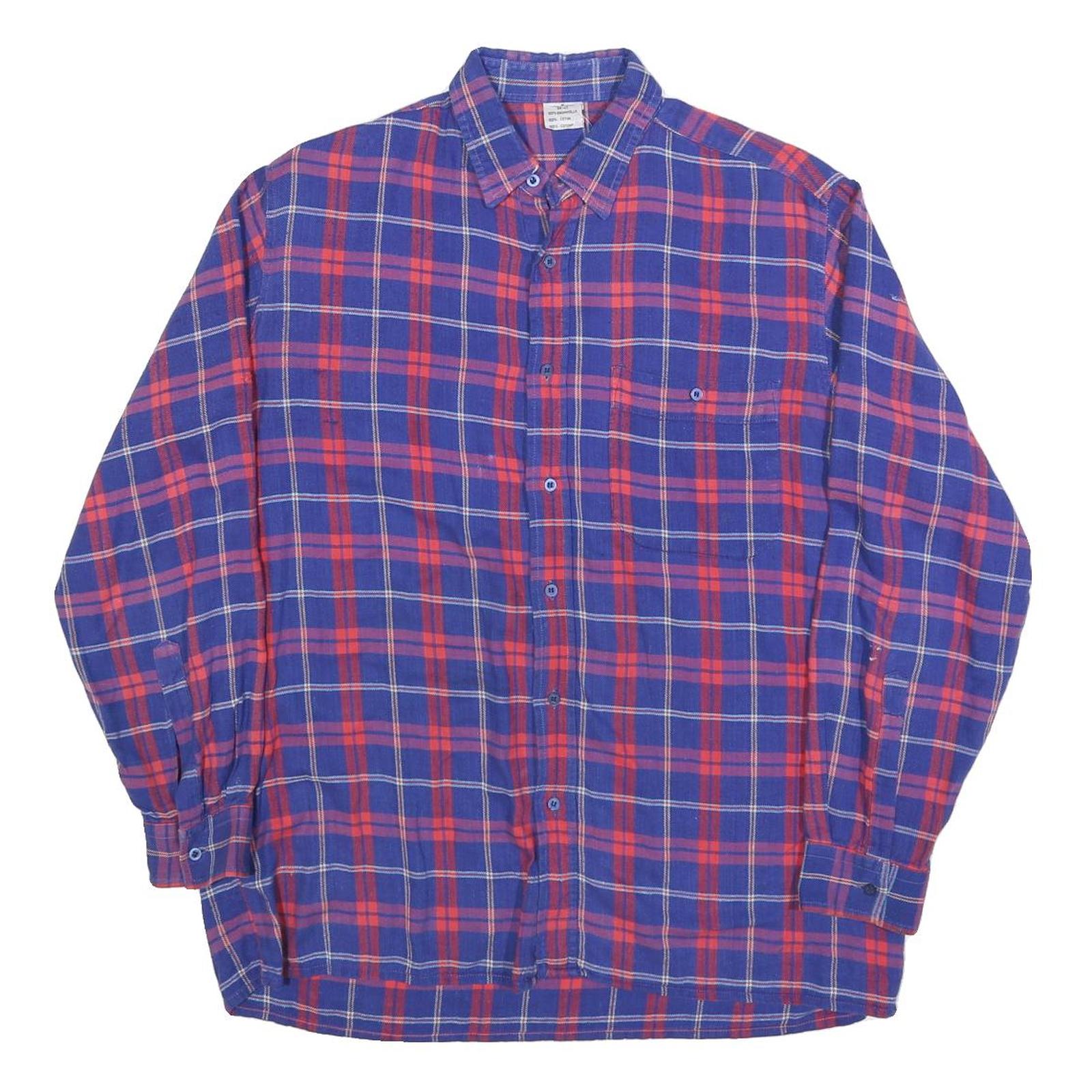 Mens Blue & Red Check Cotton Shirt M Long Sleeve Casual Classic Button Collar