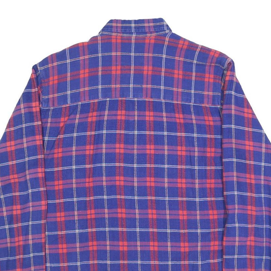Mens Blue & Red Check Cotton Shirt M Long Sleeve Casual Classic Button Collar