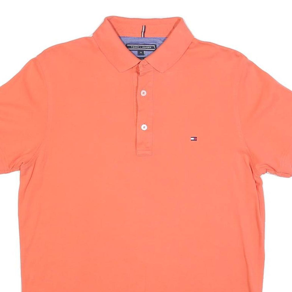 TOMMY HILFIGER Mens Orange Polo Shirt Short Sleeve M Cotton Blend Casual