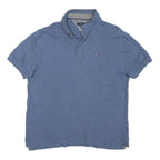 TOMMY HILFIGER Mens Blue Short Sleeve Plain Polo Shirt M Cotton Blend