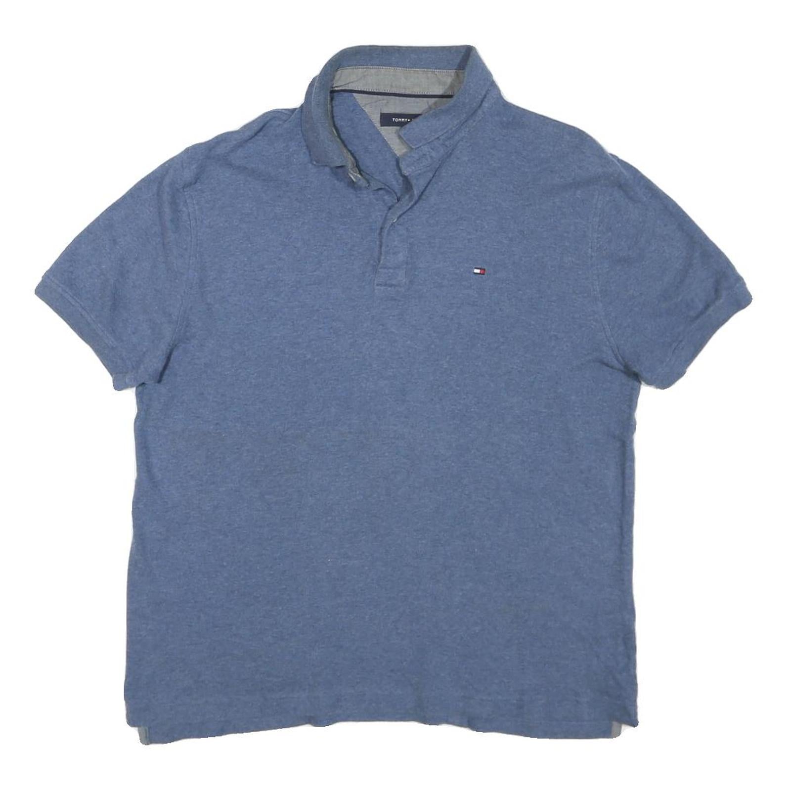 TOMMY HILFIGER Mens Blue Short Sleeve Plain Polo Shirt M Cotton Blend