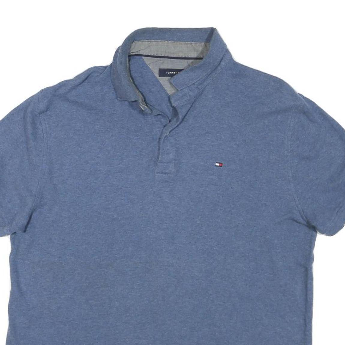 TOMMY HILFIGER Mens Blue Short Sleeve Plain Polo Shirt M Cotton Blend