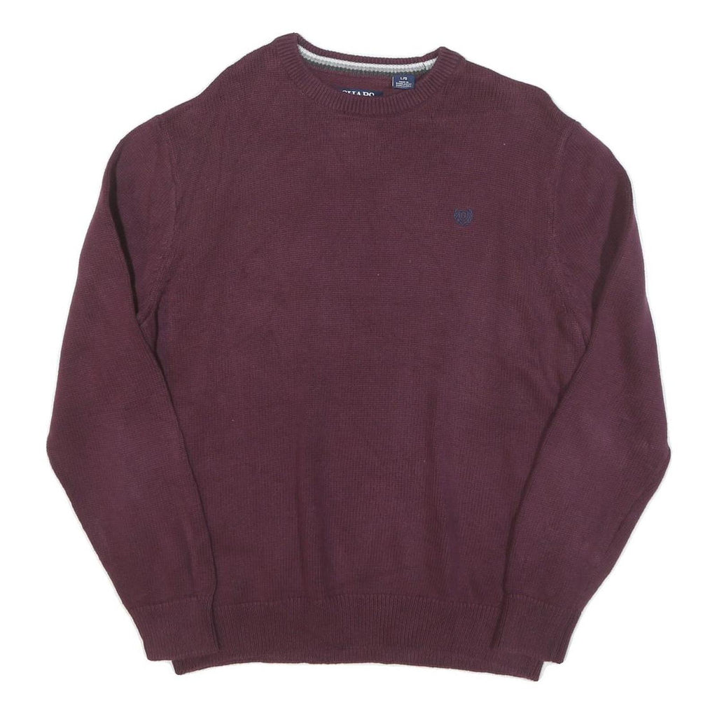 CHAPS Mens Maroon Jumper Plain Crew Neck Basic Knit L Casual Cotton Blend