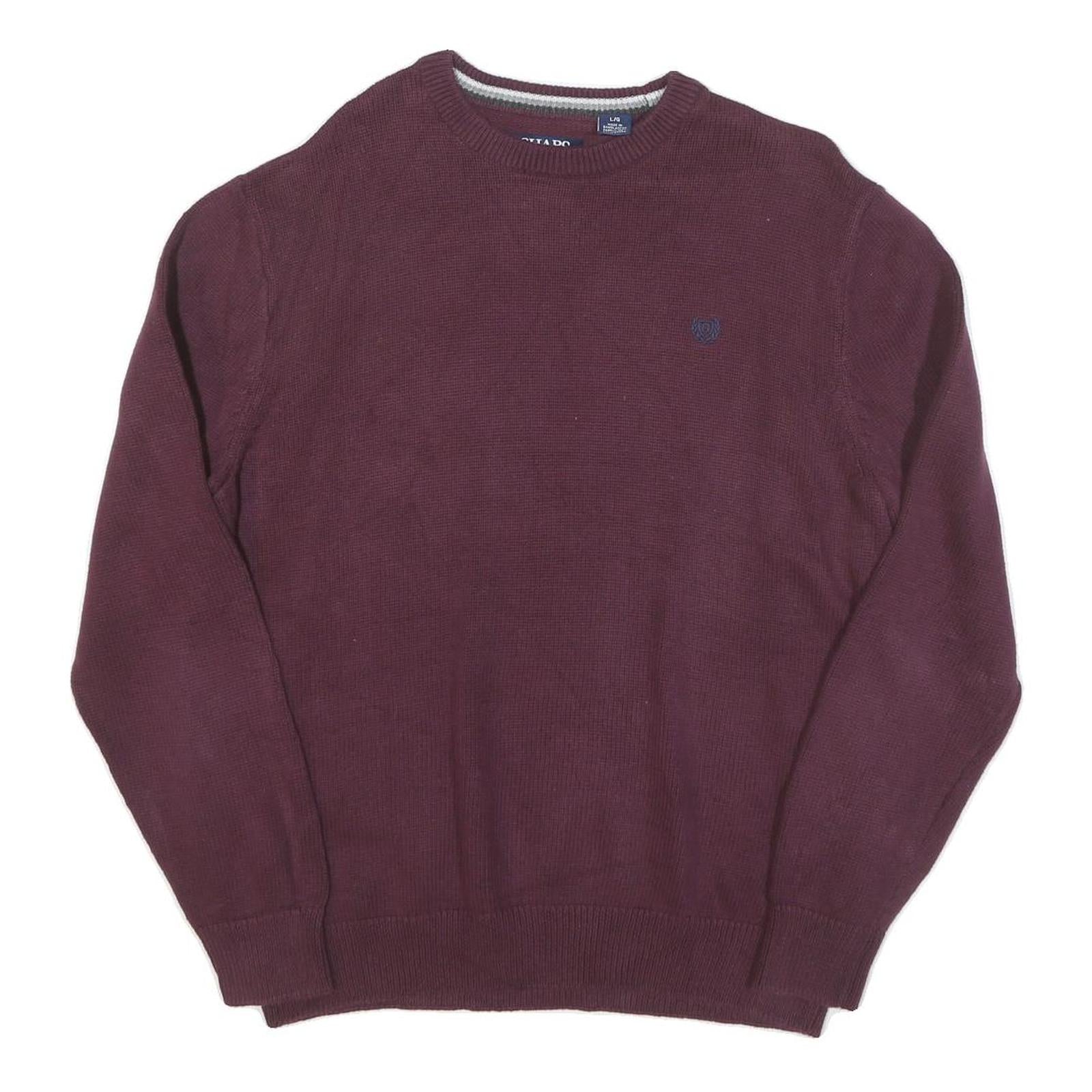 CHAPS Mens Maroon Jumper Plain Crew Neck Basic Knit L Casual Cotton Blend