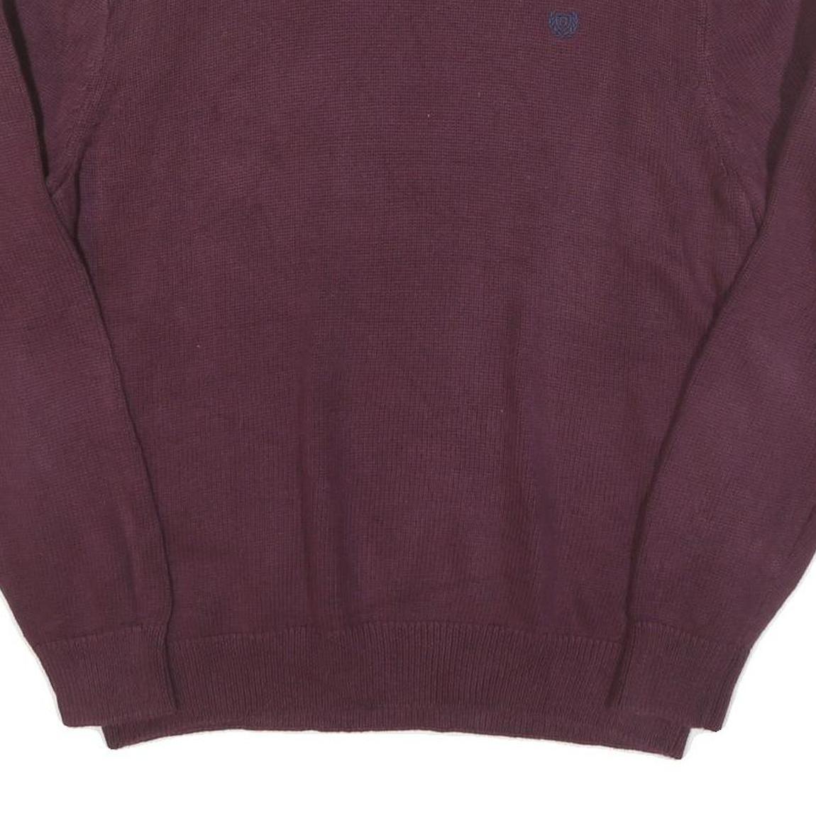 CHAPS Mens Maroon Jumper Plain Crew Neck Basic Knit L Casual Cotton Blend