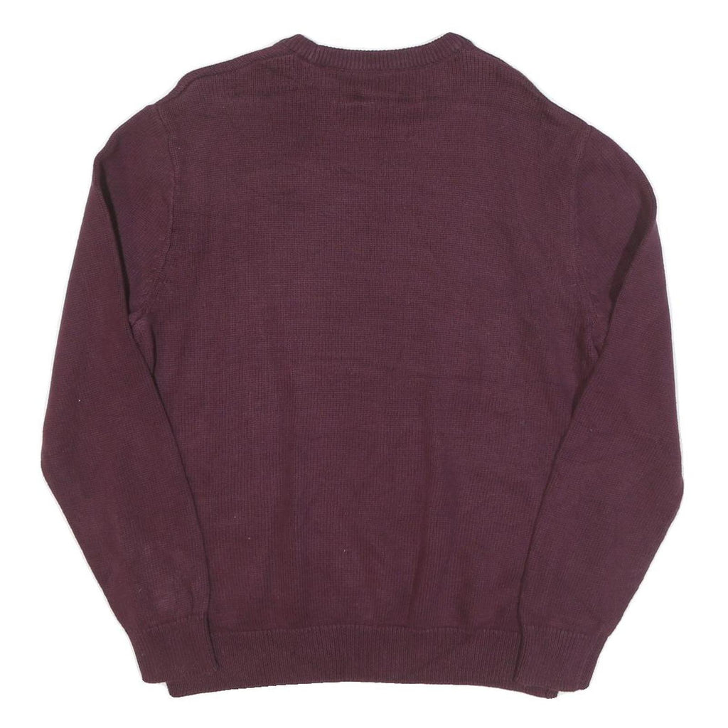 CHAPS Mens Maroon Jumper Plain Crew Neck Basic Knit L Casual Cotton Blend